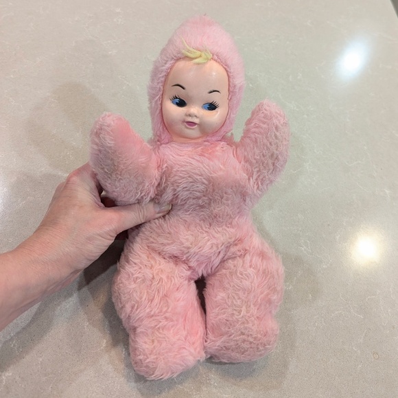 Vintage California Stuffed Toys Pink 1950s Plush Rubber Baby Doll Musical- SMALL - Picture 3 of 7